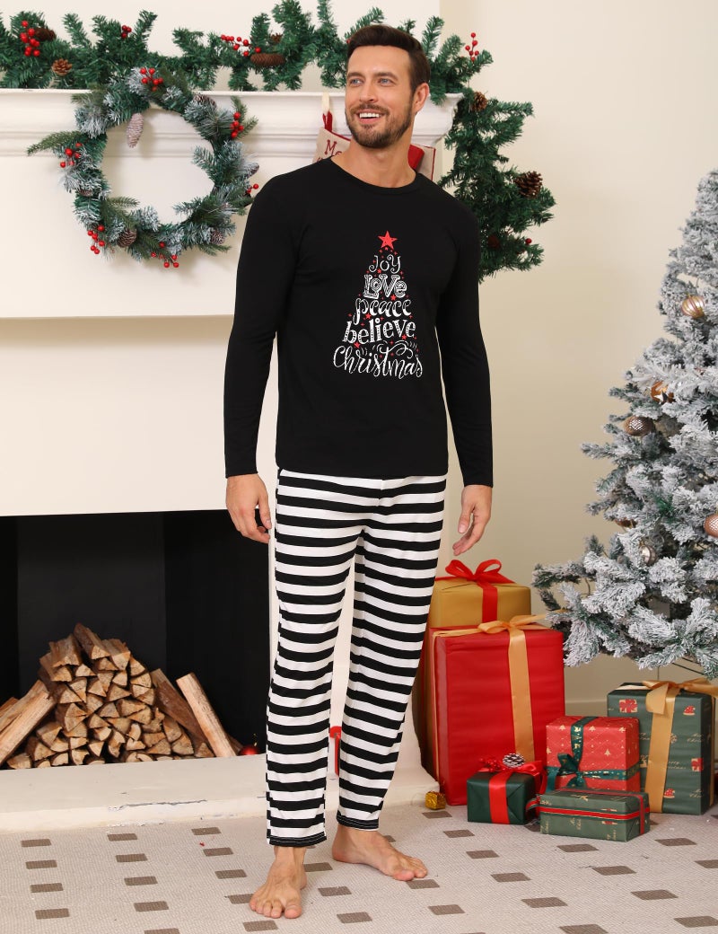 iClosam Matching Family Pajamas Set Striped Christmas Pajamas Sleepwear Dad Mom PJs Black - Image 2